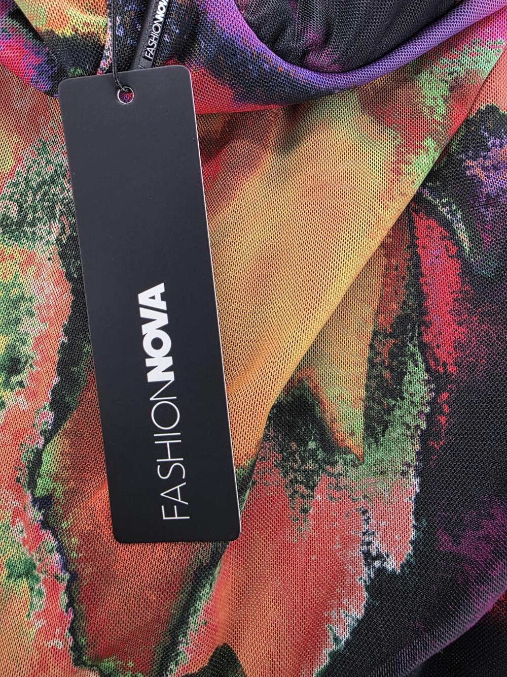 Fashion Nova Dress Womens M Multicolor Cowl Neck Strappy Bodycon Mesh Mini - Picture 6 of 8